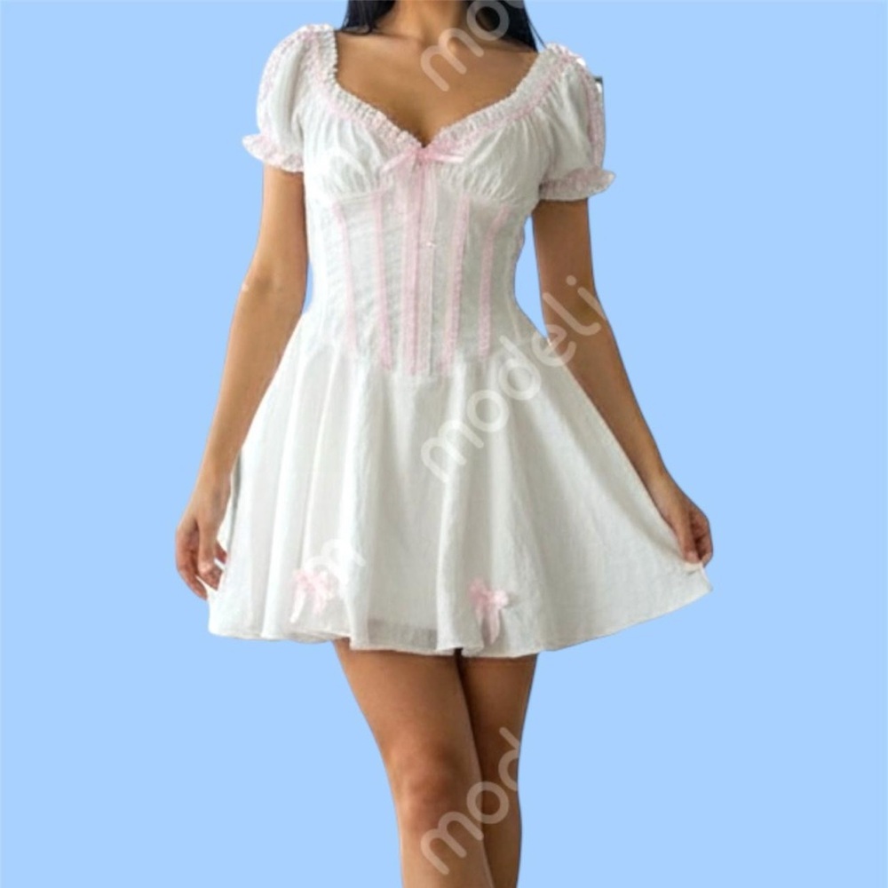 y2k White Corset Milkmaid Babydoll Dress